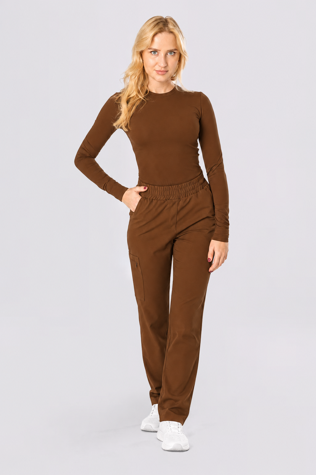 Damen Langarmshirt Lena, Farbe schokolade, vorne