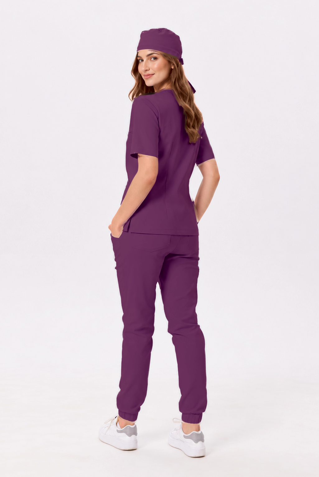 Damen Jogger-Hose Sara, Farbe pflaume, hinten