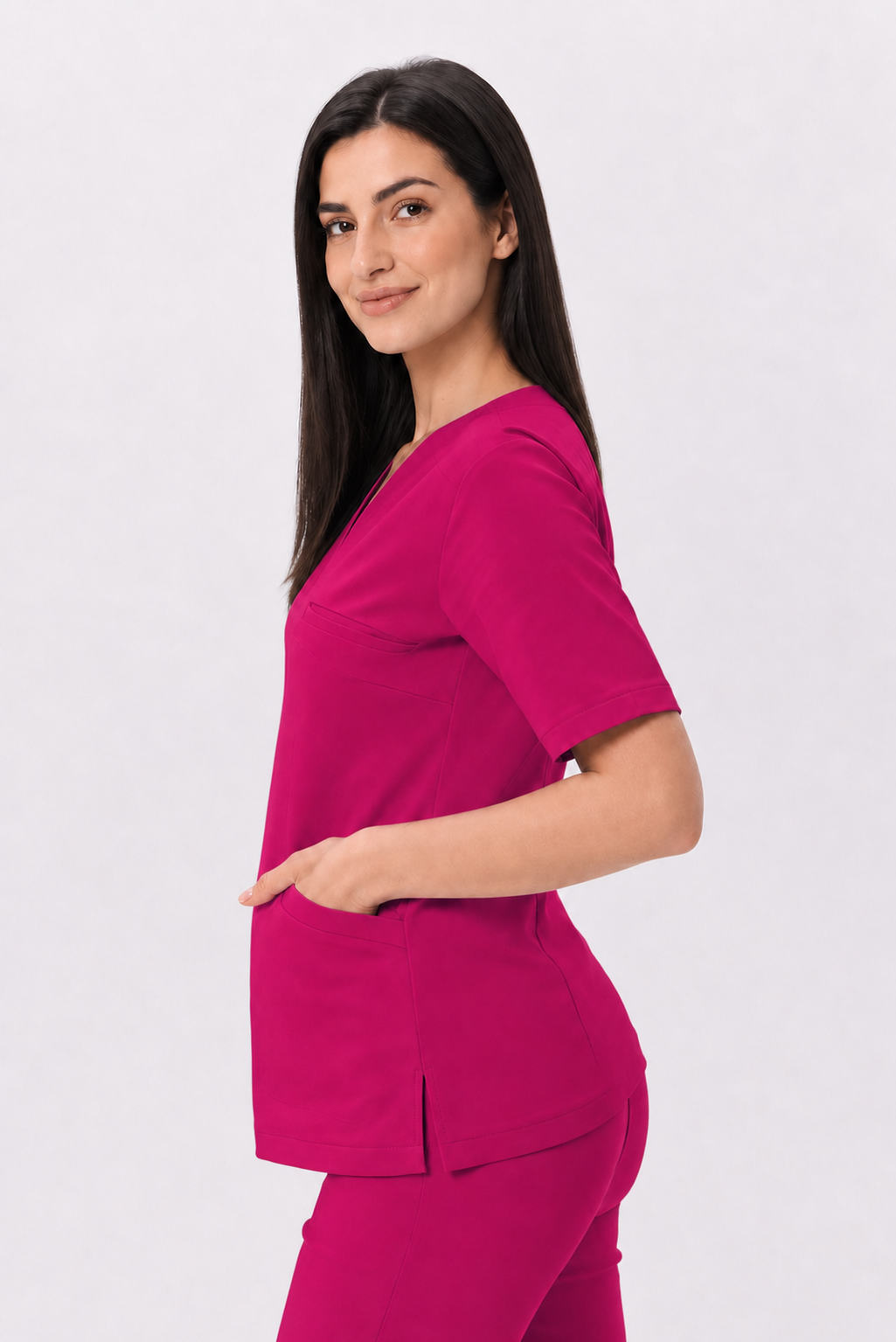 Damen Skinny-Hose Ella, Farbe amarant, Dreiviertelansicht