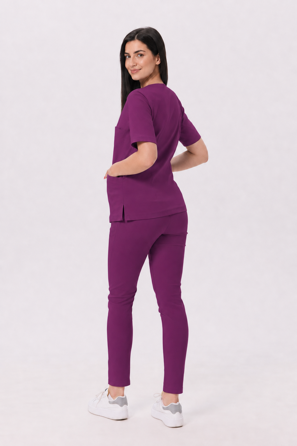 Damen Skinny-Hose Ella, Farbe pflaume, hinten