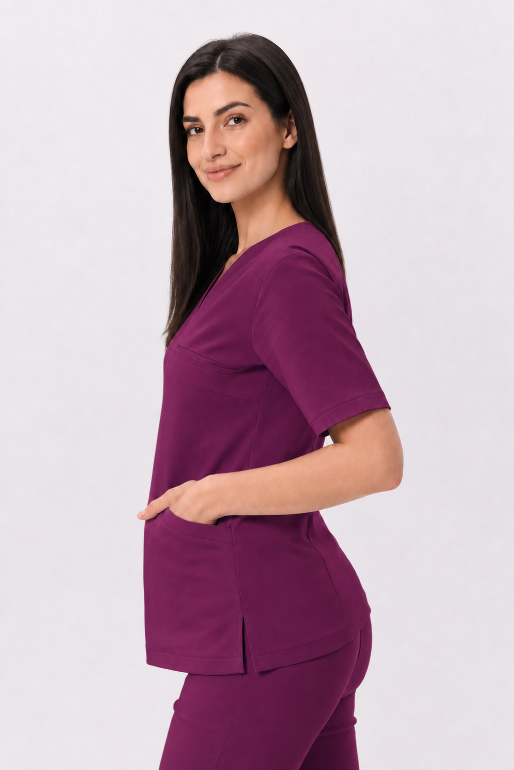 Damen Skinny-Hose Ella, Farbe pflaume, Dreiviertelansicht