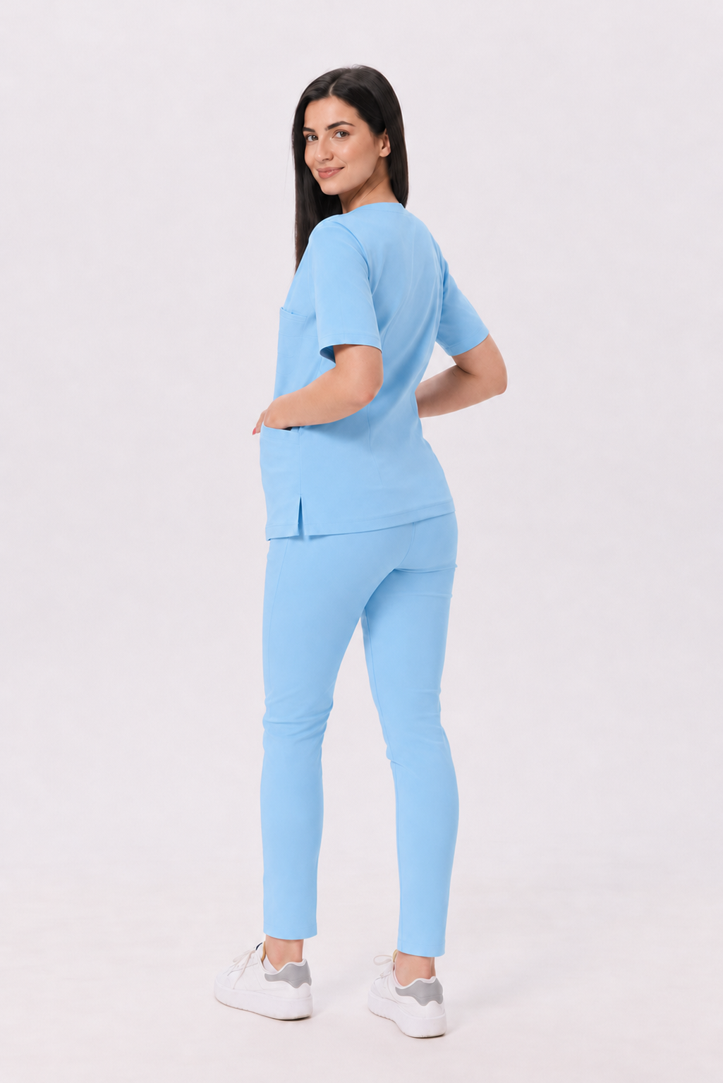 Damen Skinny-Hose Ella, Farbe himmelblau, hinten