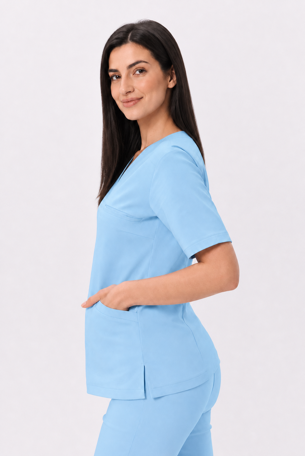 Damen Skinny-Hose Ella, Farbe himmelblau, Dreiviertelansicht