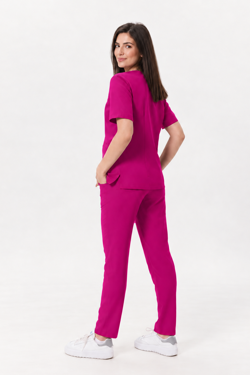 Damen Hose gerades Bein Zara, Farbe amarant, hinten