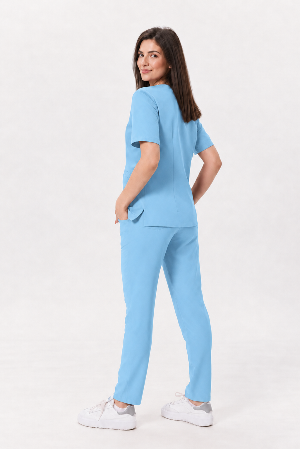 Damen Hose gerades Bein Zara, Farbe himmelblau, hinten