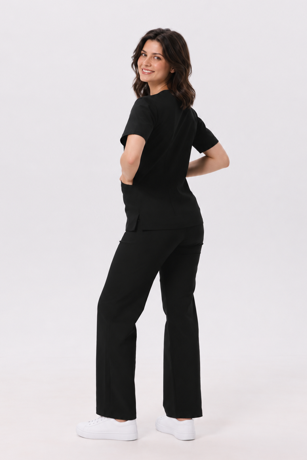 Damen Hose weites Bein Kira, Farbe schwarz, hinten