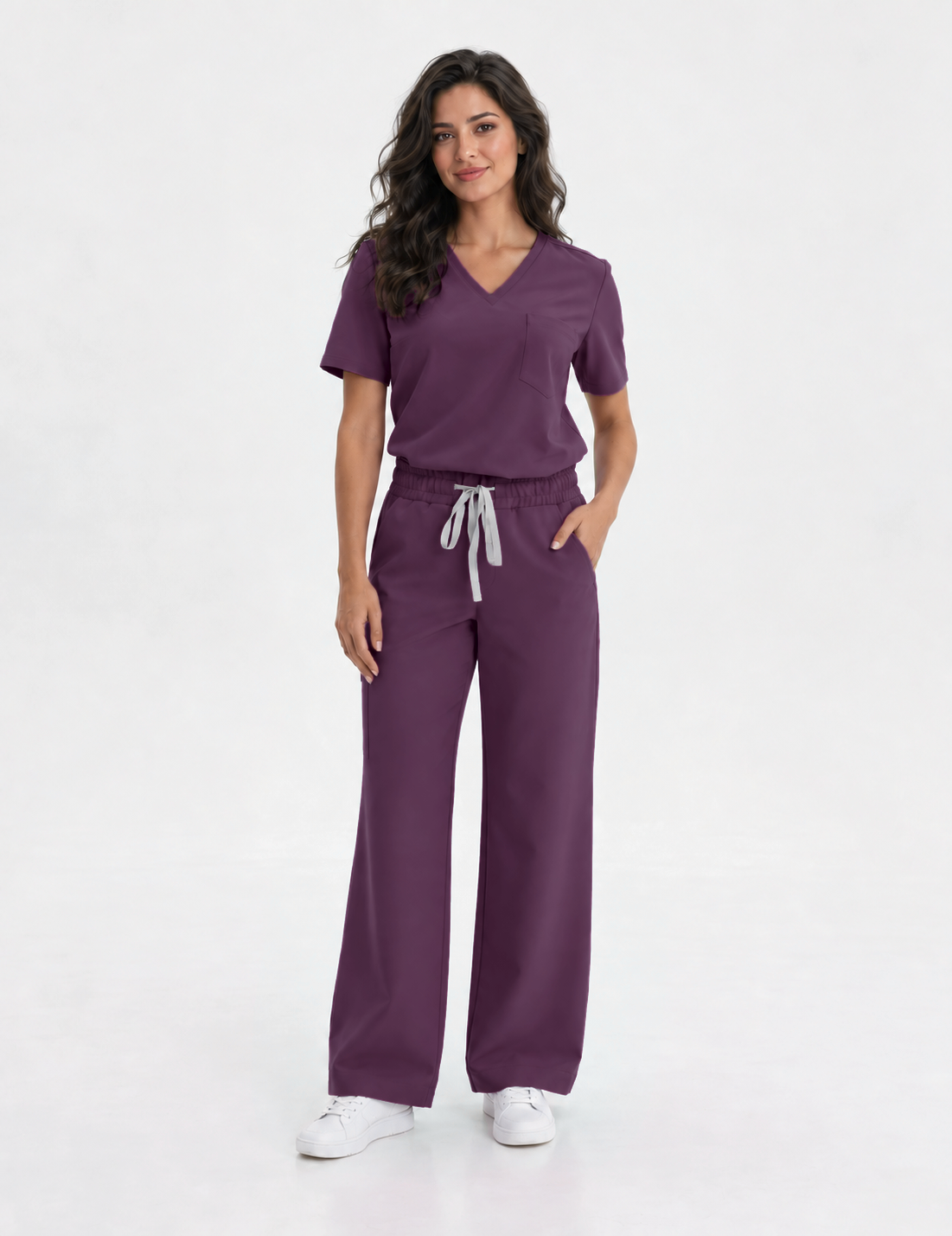 Damen Kasack mit V-Ausschnitt Aura, Farbe aubergine, vorne