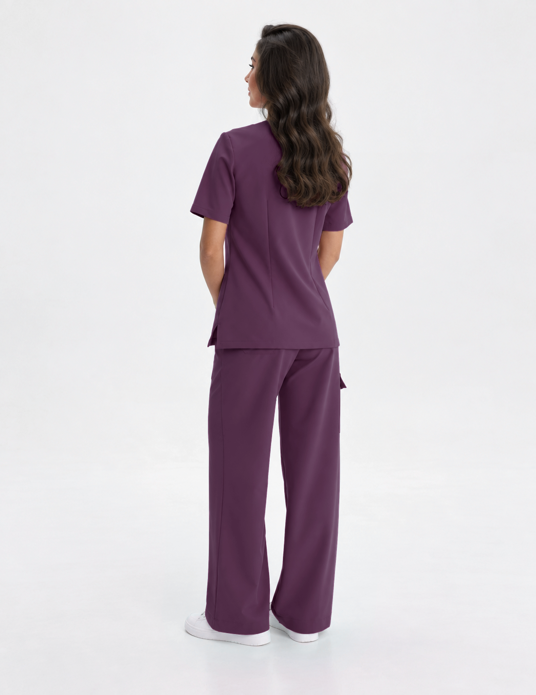 Damen Kasack mit V-Ausschnitt Aura, Farbe aubergine, hinten