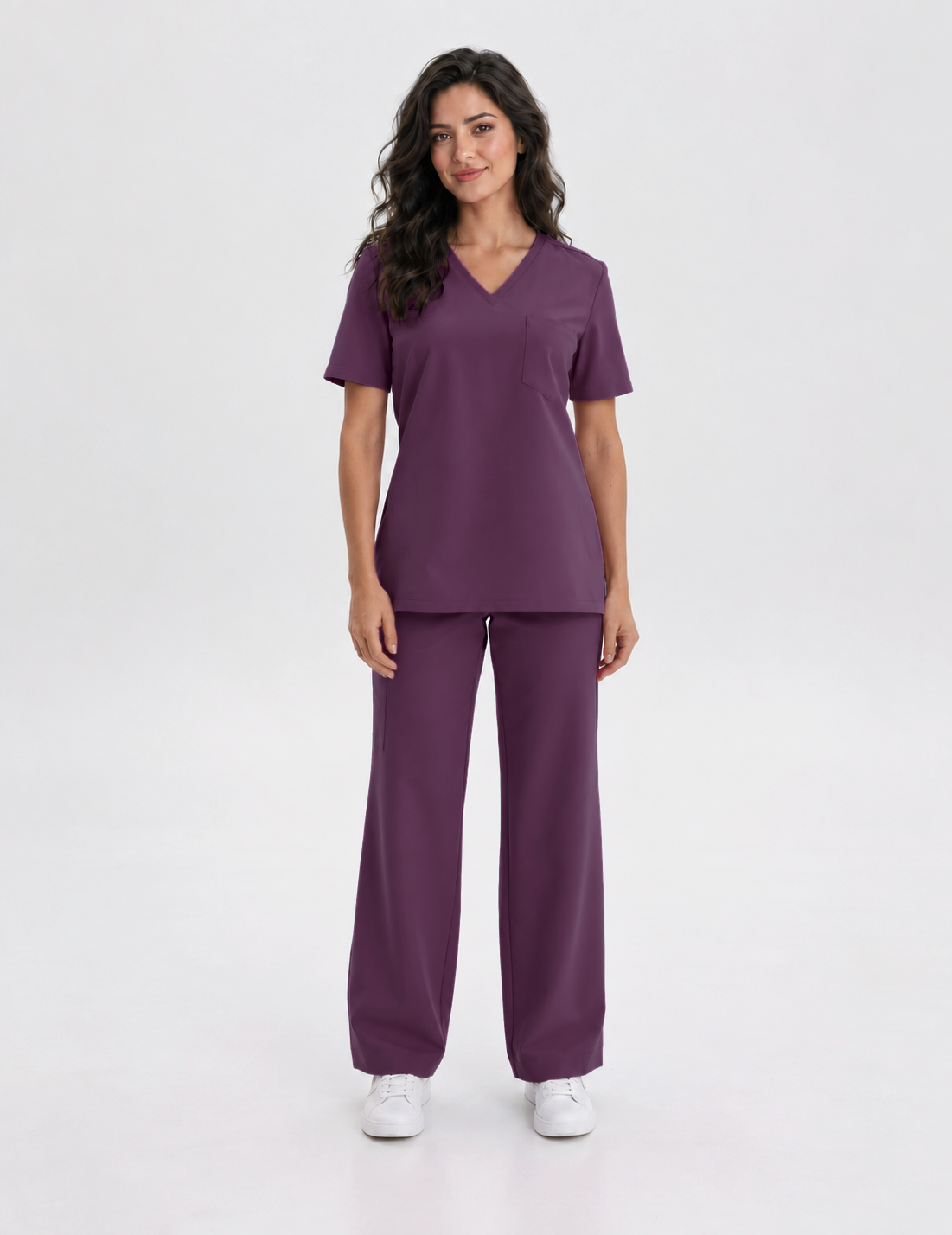 Damen Kasack mit V-Ausschnitt Aura, Farbe aubergine, vorne