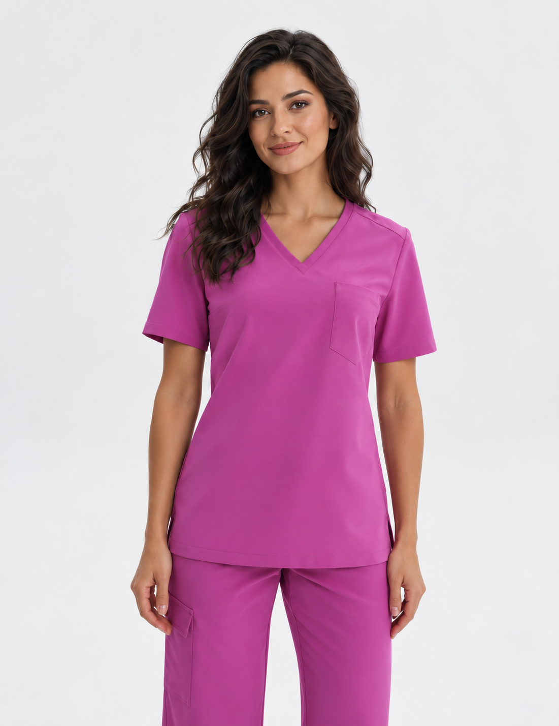 Damen Kasack mit V-Ausschnitt Aura, Farbe amarant, vorne
