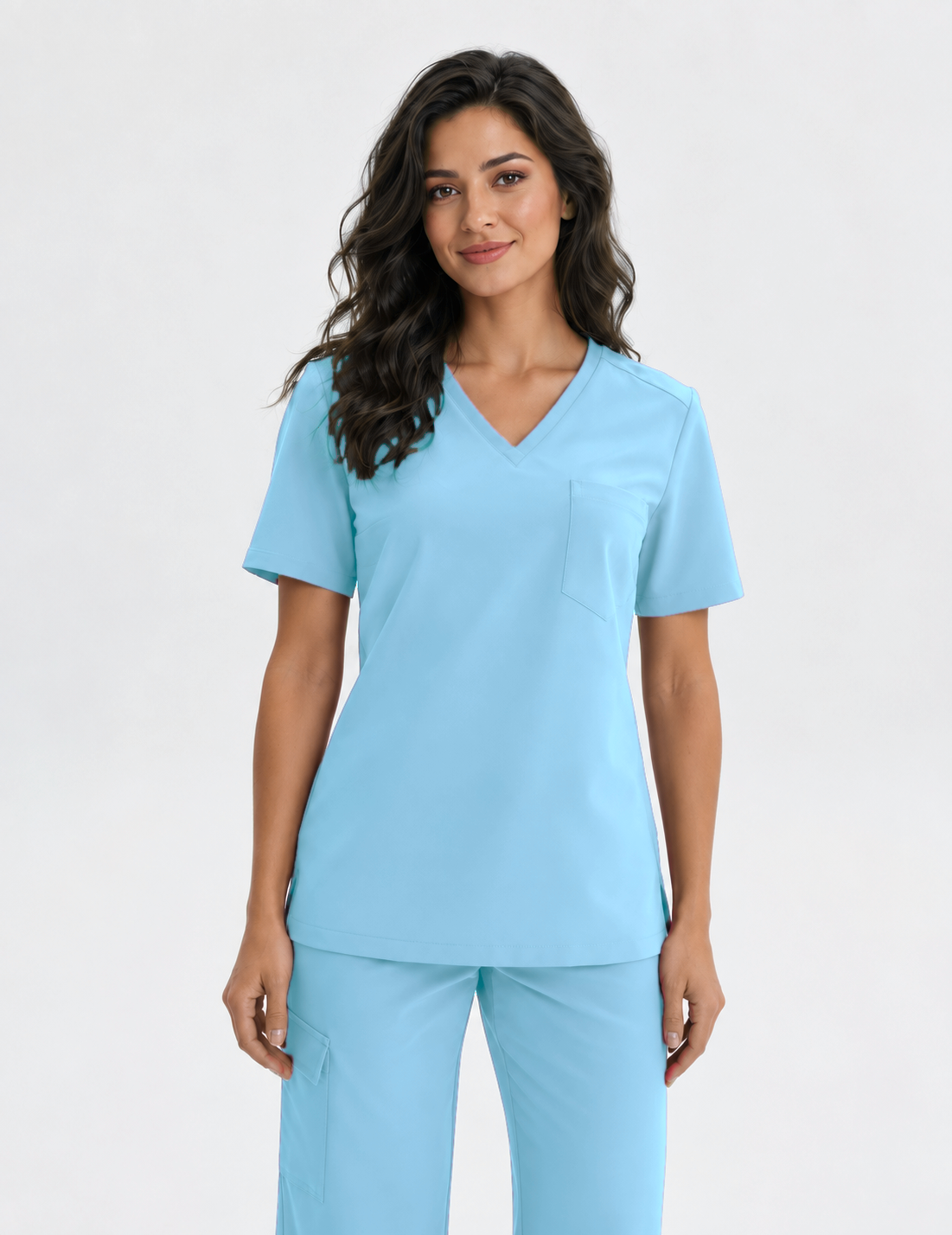 Damen Kasack mit V-Ausschnitt Aura, Farbe himmelblau, vorne