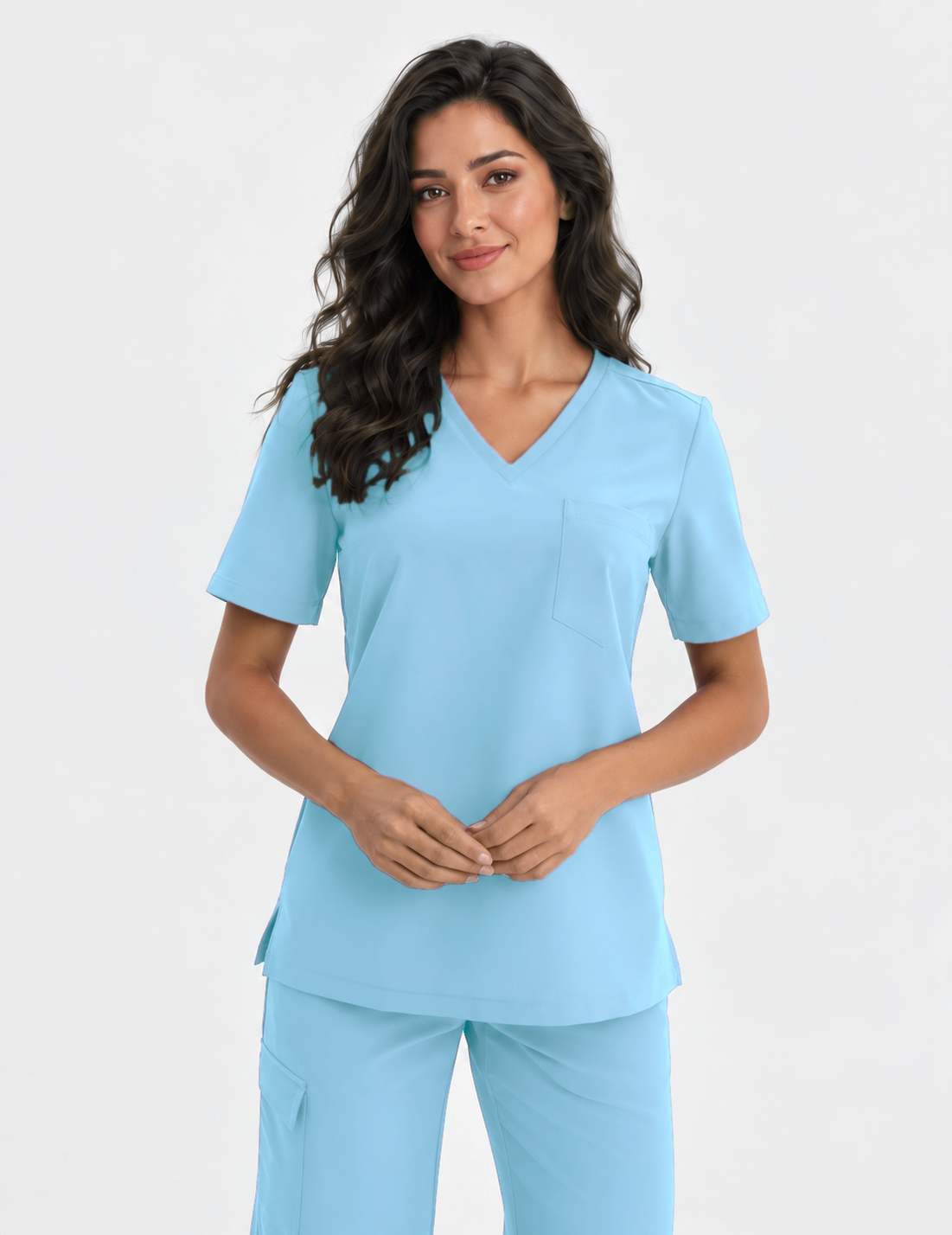 Damen Kasack mit V-Ausschnitt Aura, Farbe himmelblau, vorne