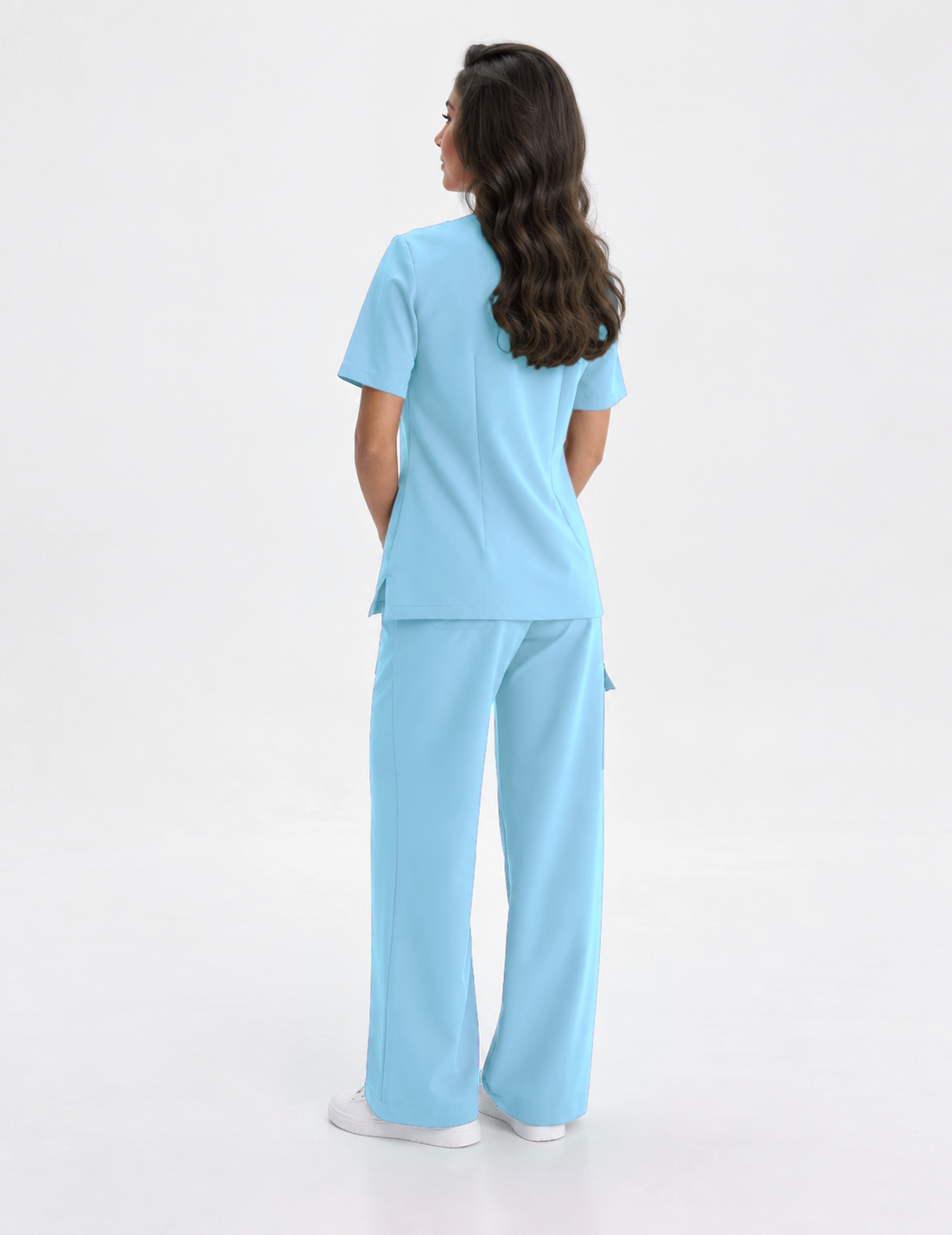 Damen Kasack mit V-Ausschnitt Aura, Farbe himmelblau, hinten