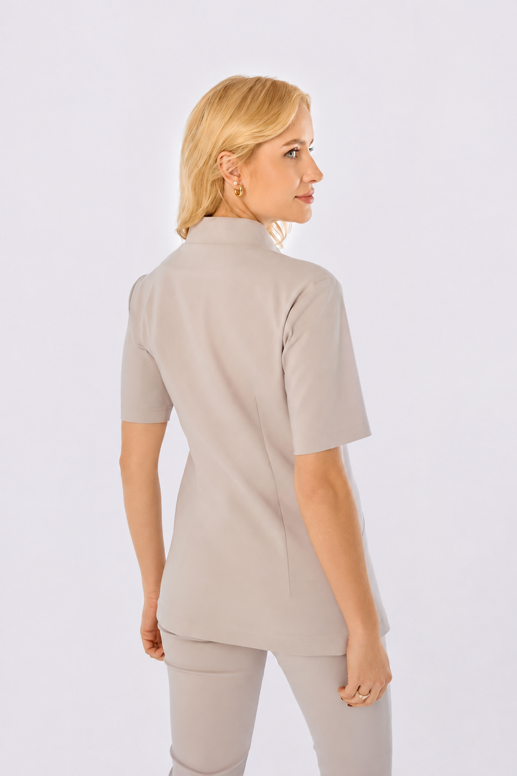 Damen Tunika mit Druckknöpfen Noel, Farbe beige, hinten