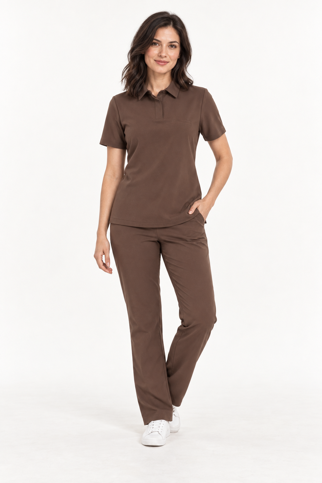 Damen Kasack mit Polokragen Tara, Farbe espresso, vorne