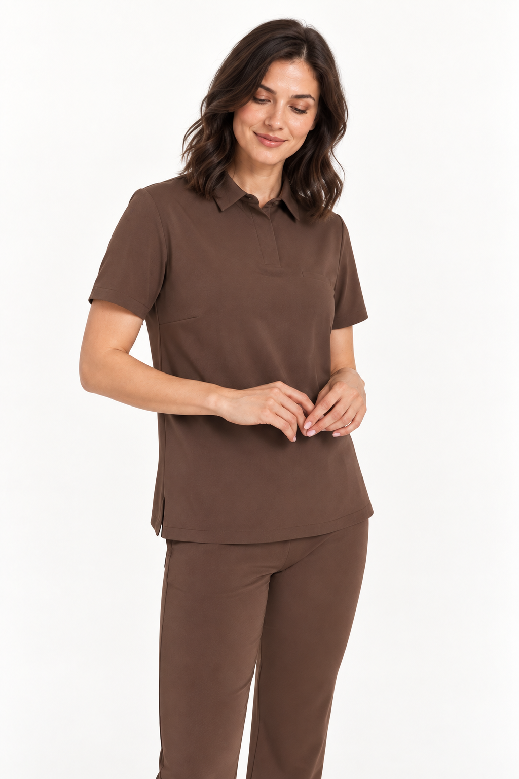 Damen Kasack mit Polokragen Tara, Farbe espresso, vorne