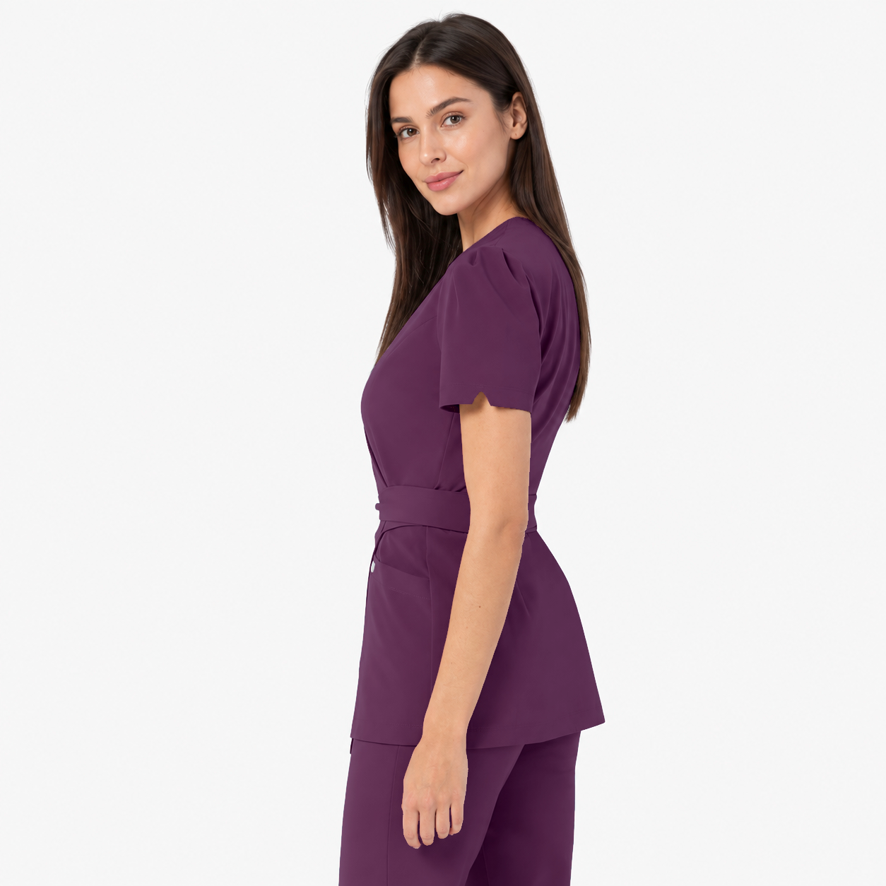 Damen Wickeltunika Cleo, Farbe aubergine, Seite
