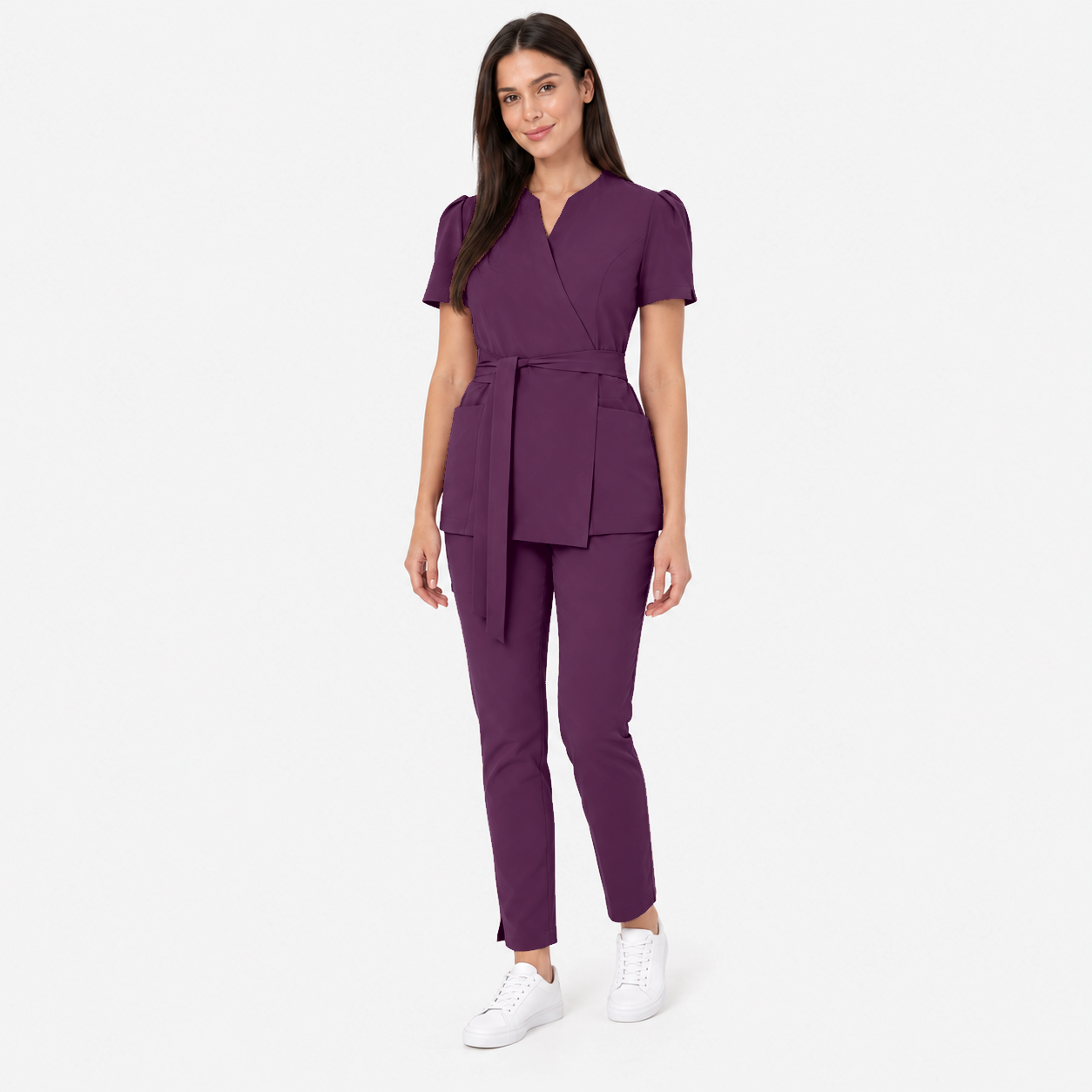 Damen Wickeltunika Cleo, Farbe aubergine, vorne