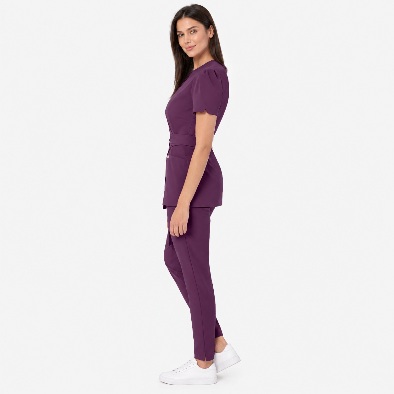 Damen Wickeltunika Cleo, Farbe aubergine, Seite