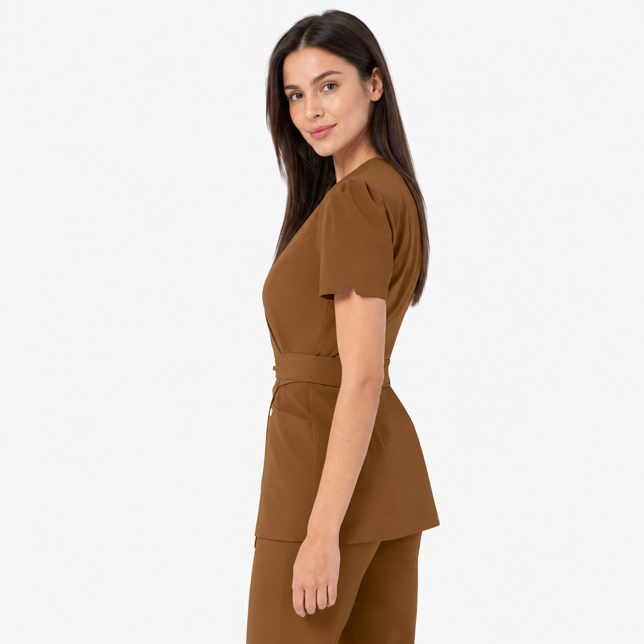 Damen Wickeltunika Cleo, Farbe schokolade, Seite