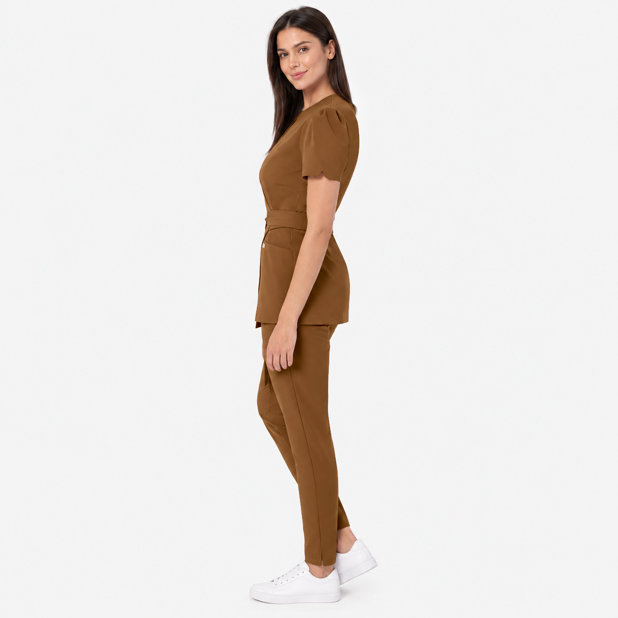 Damen Wickeltunika Cleo, Farbe schokolade, Seite