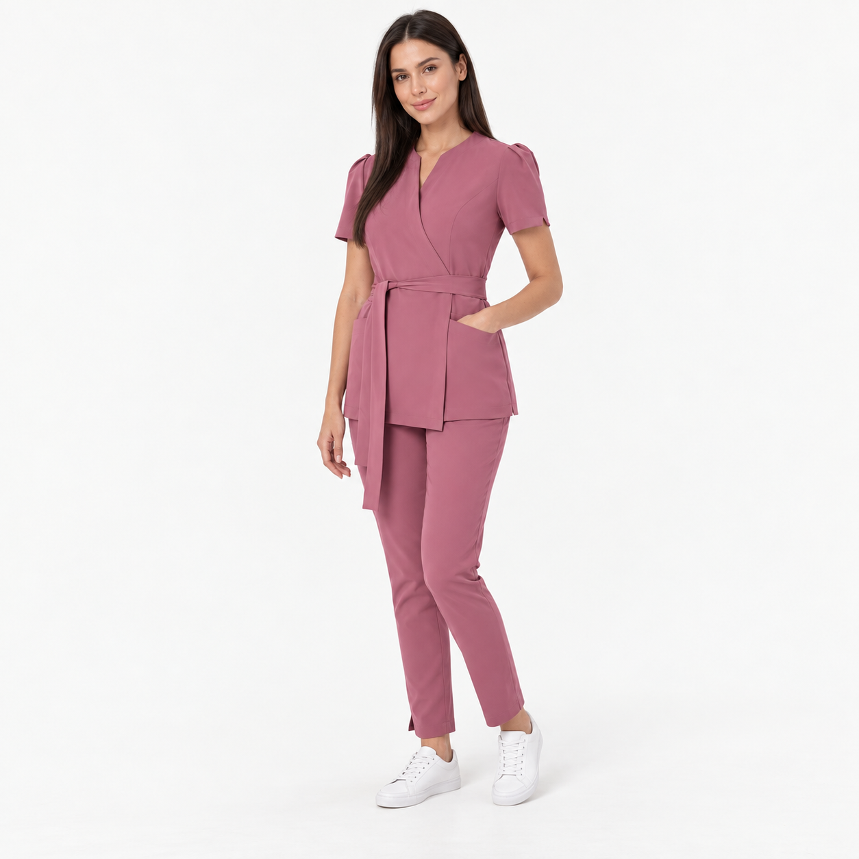 Damen Wickeltunika Cleo, Farbe altrosa, Dreiviertelansicht