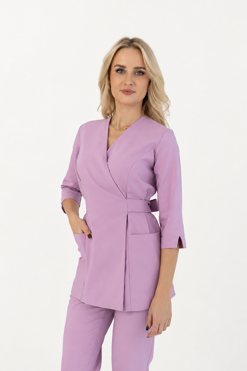 Damen Wickeltunika Ana, Farbe rosa, Dreiviertelansicht