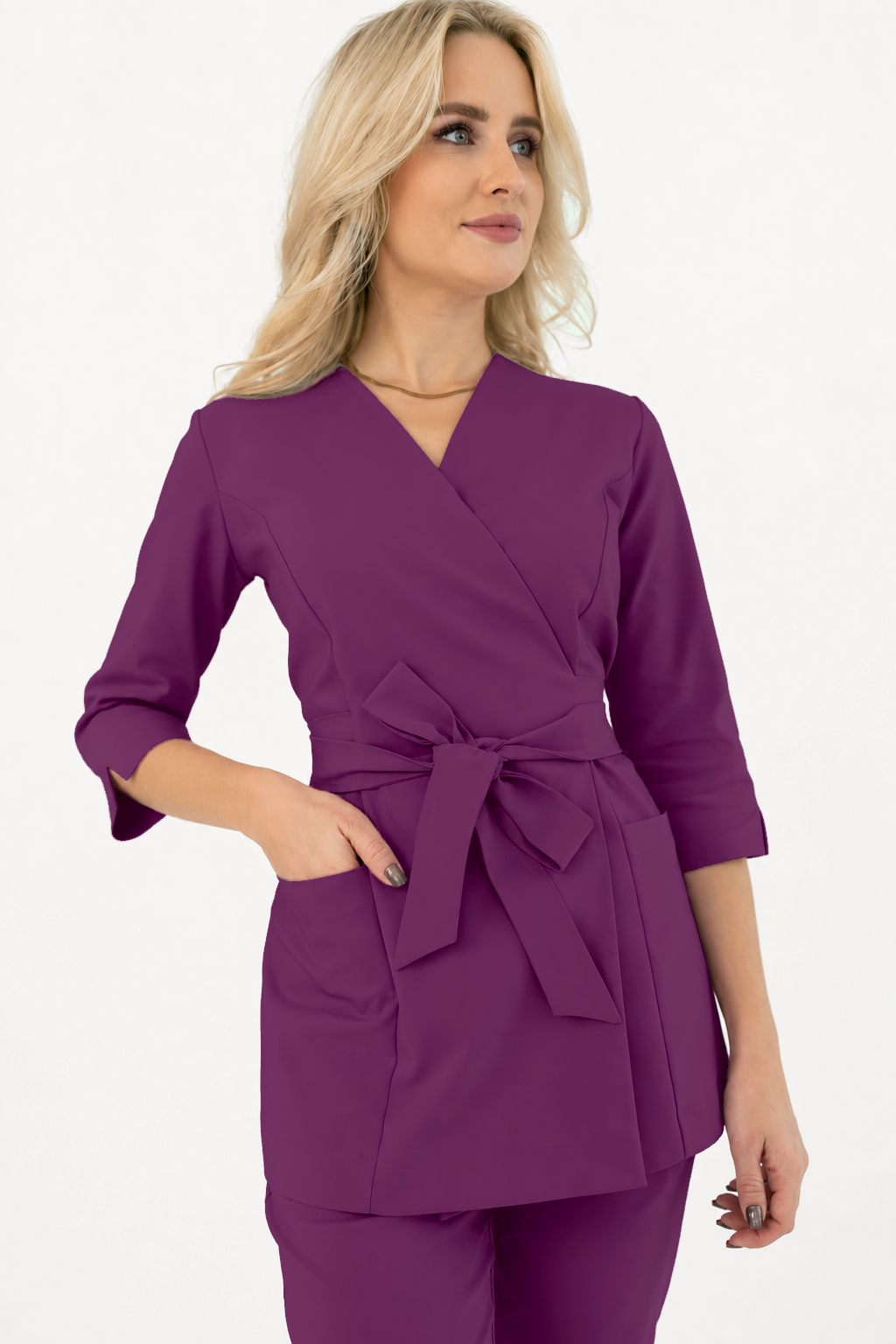 Damen Wickeltunika Ana, Farbe pflaume, vorne
