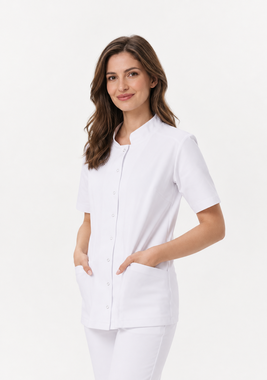 Damen Tunika mit Druckknöpfen Siena, Farbe weiß, vorne